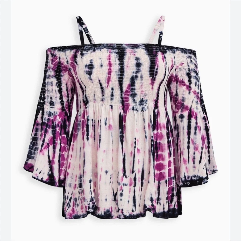 Torrid Off The Shoulder Tie Dye Babydoll Top Size 00 - Picture 4 of 4
